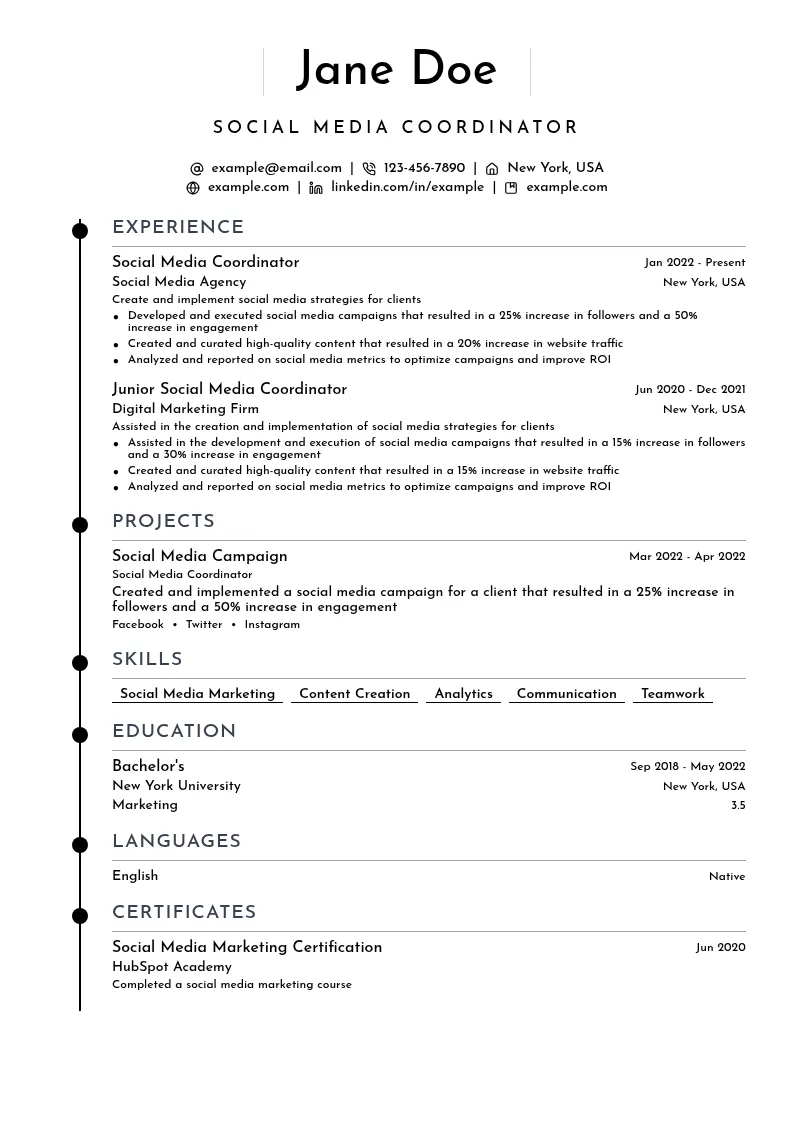 Social Media Coordinator resume example