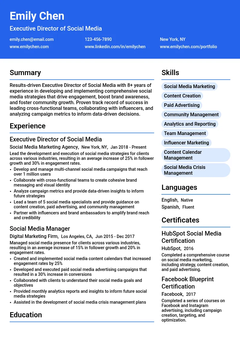 Executive Director of Social Media resume example