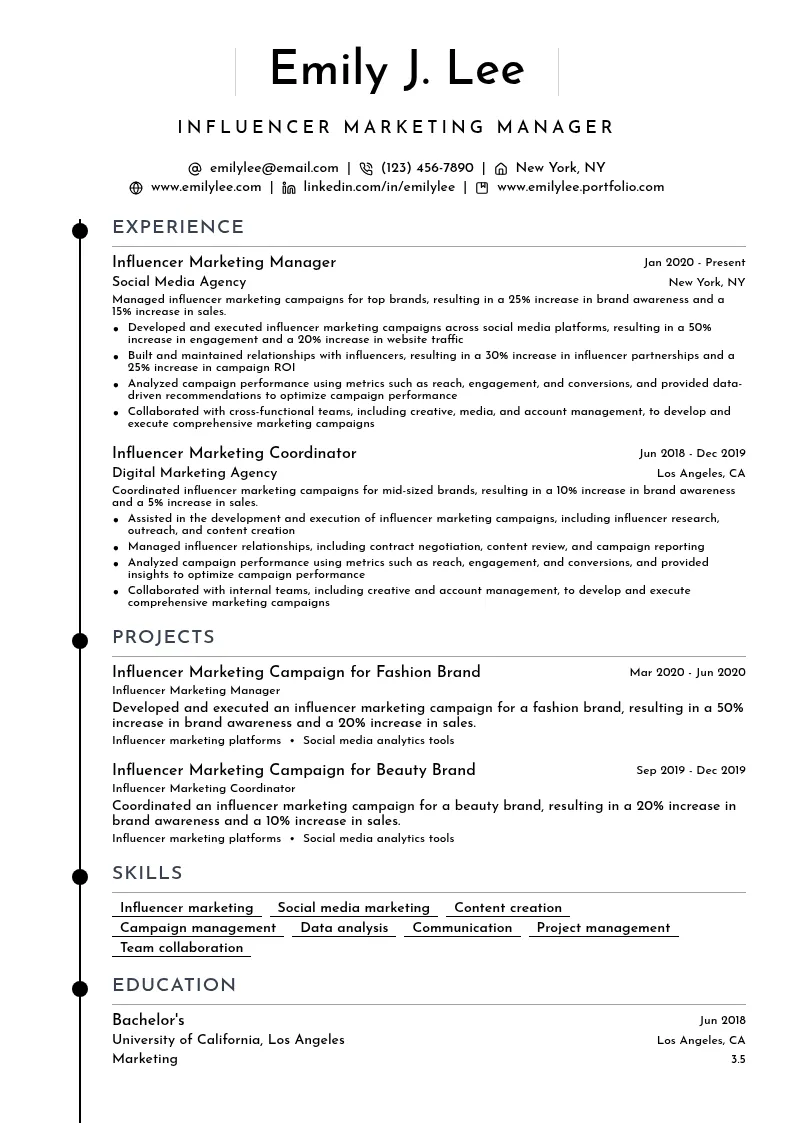 Influencer Marketing Manager resume example