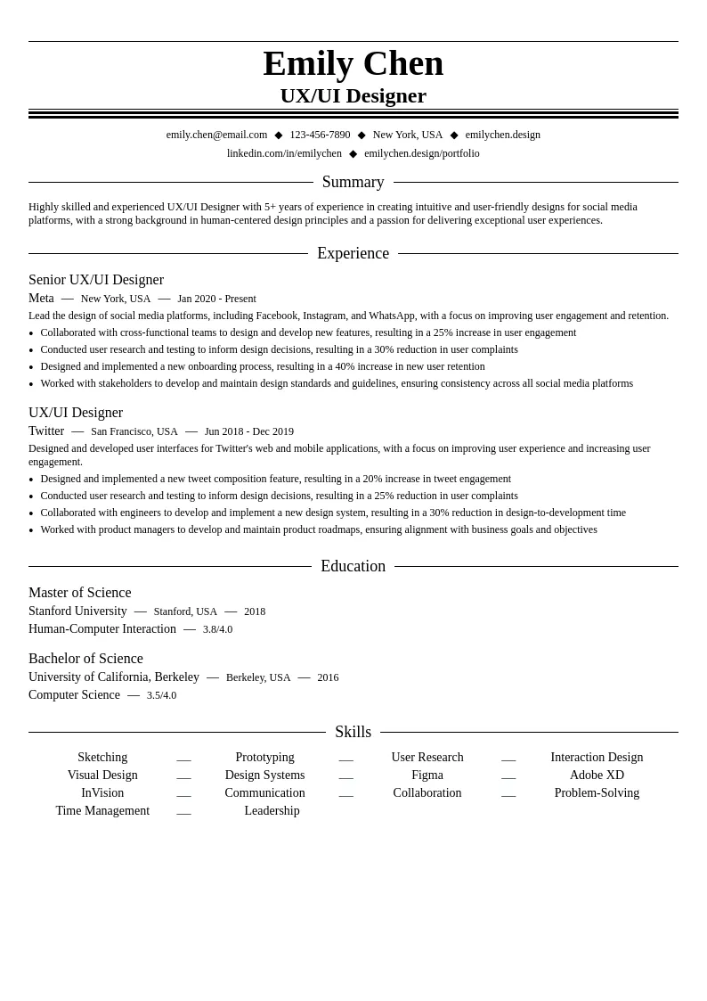 UX/UI Designer (Social Media) resume example