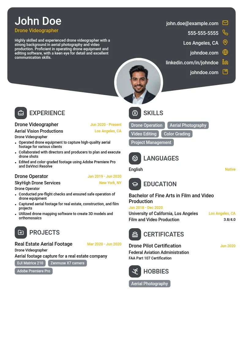Drone Videographer resume example