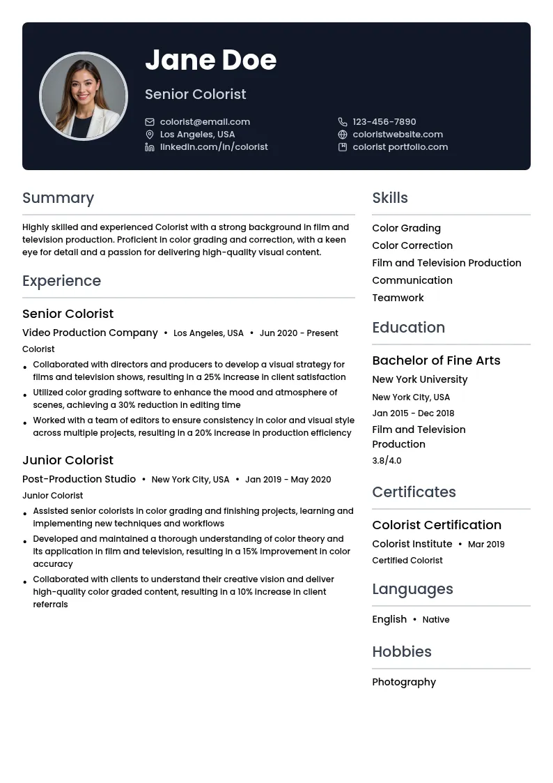 Colorist resume example