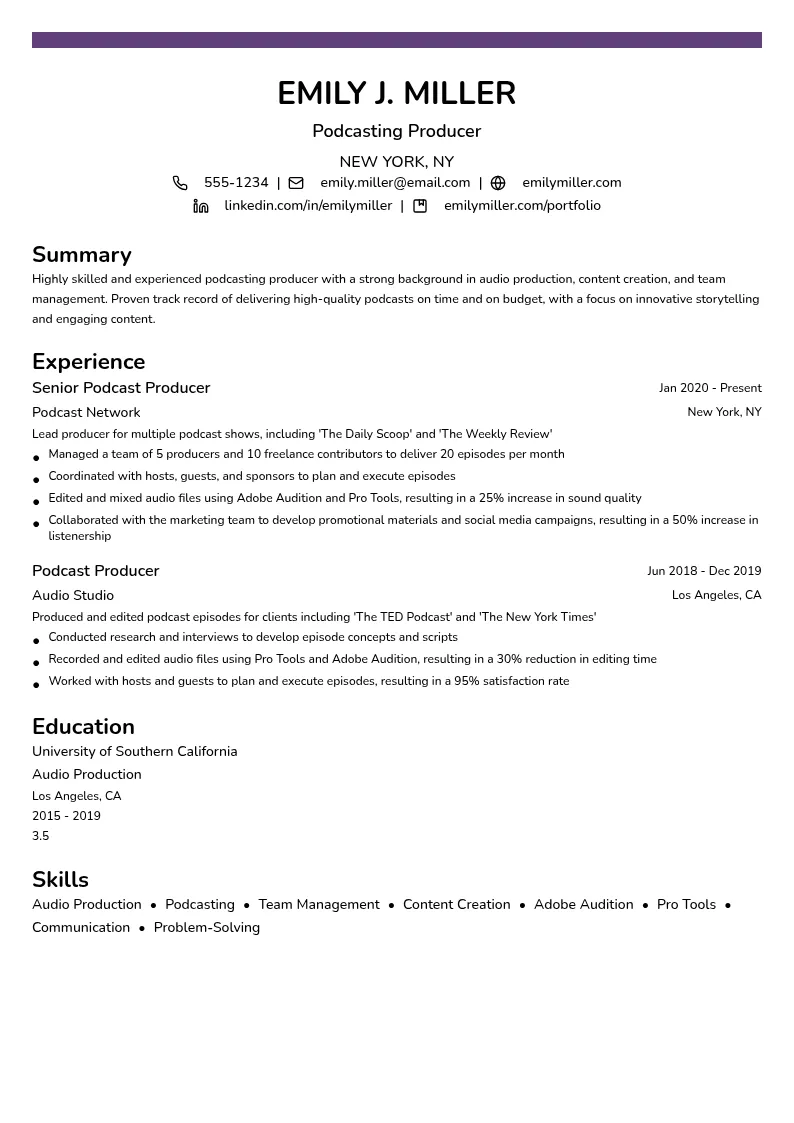 Podcasting Producer resume example