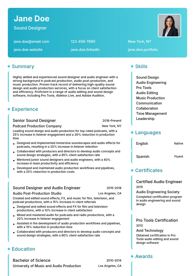 Sound Designer resume example