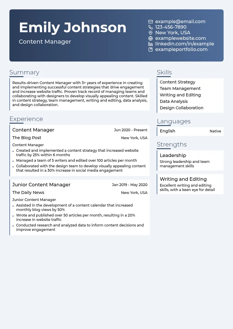 Content Manager resume example