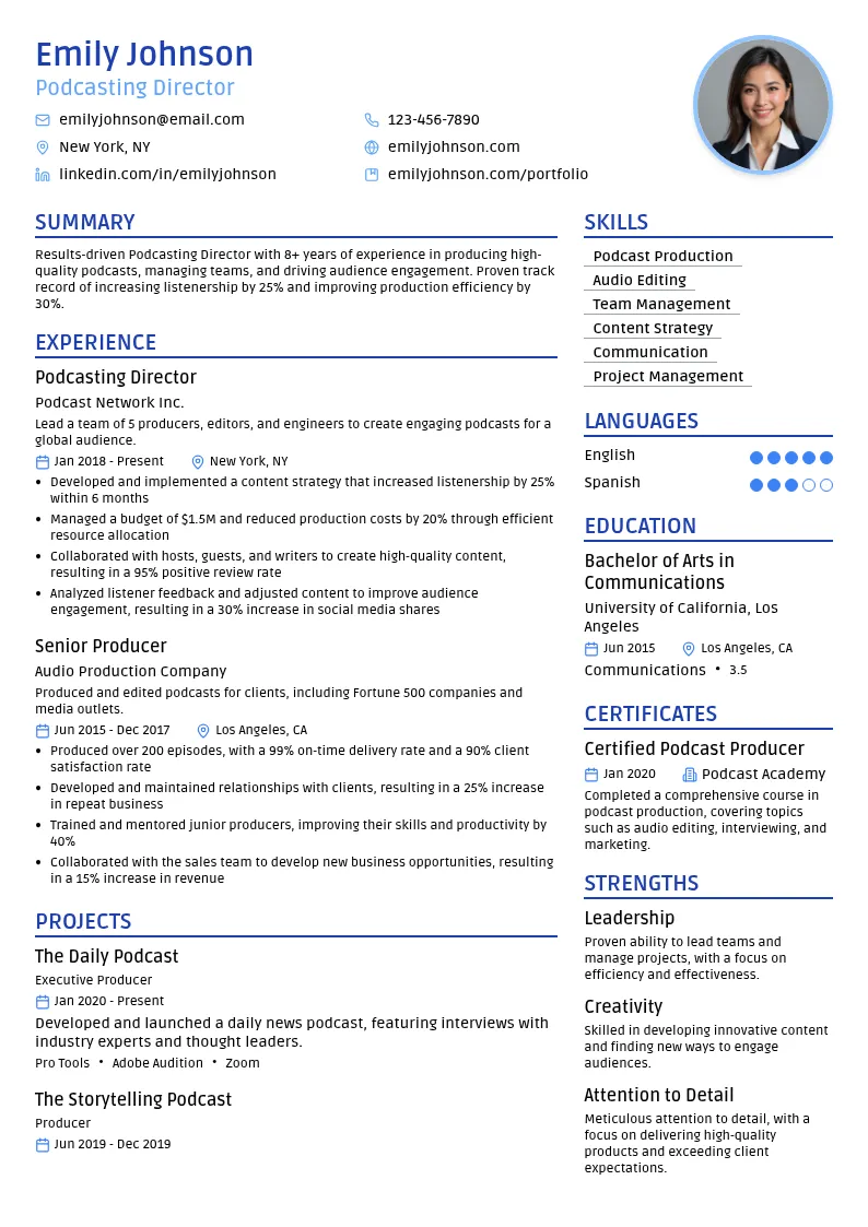 Podcasting Director resume example
