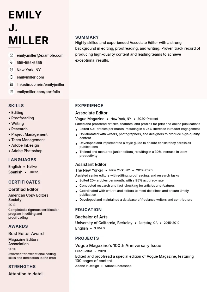Associate Editor resume example