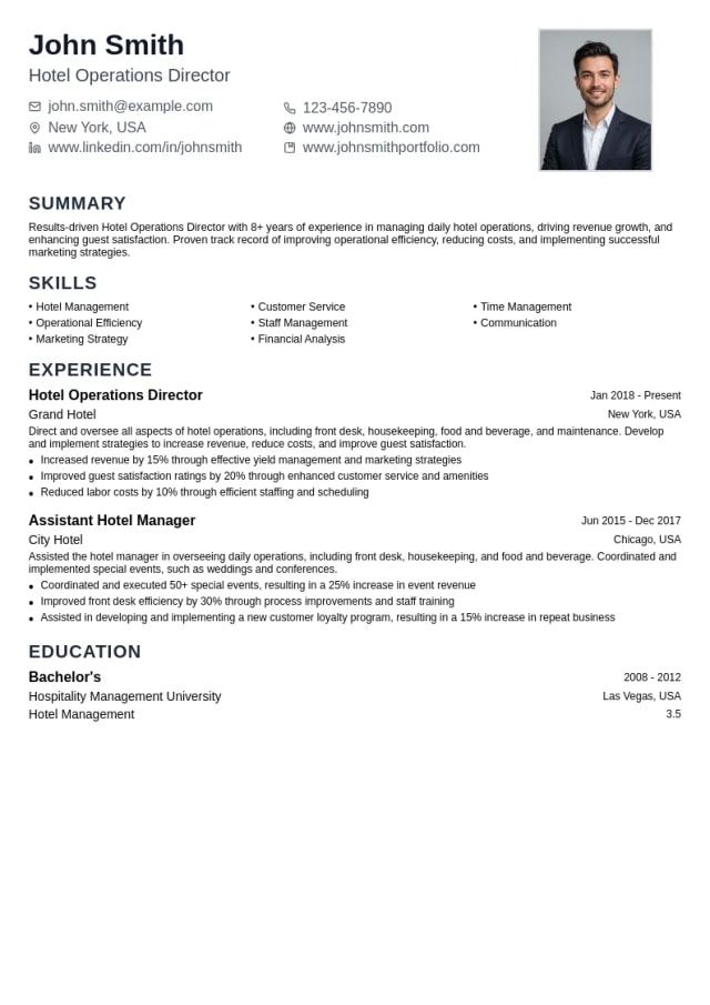 Hotel Operations Director resume example