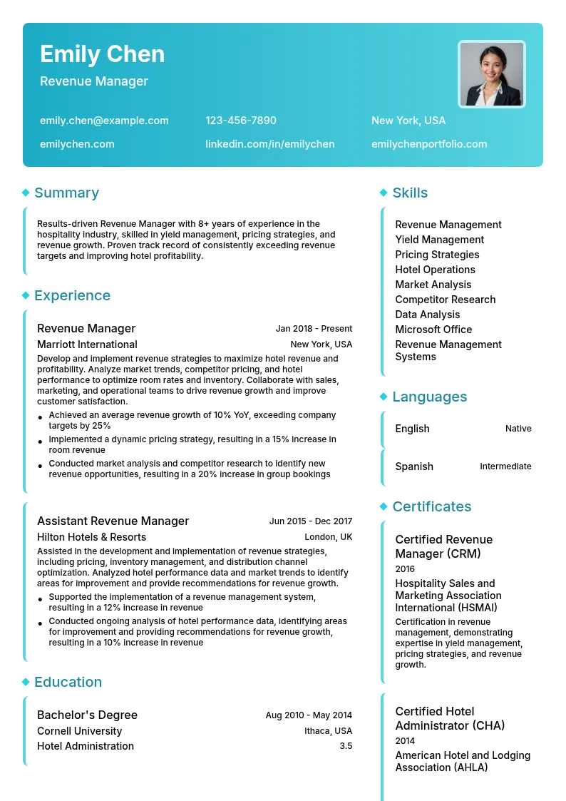 Revenue Manager resume example