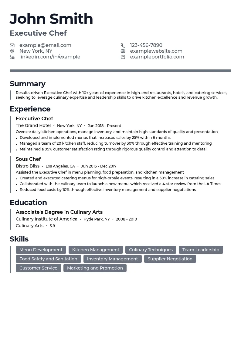 Executive Chef resume example