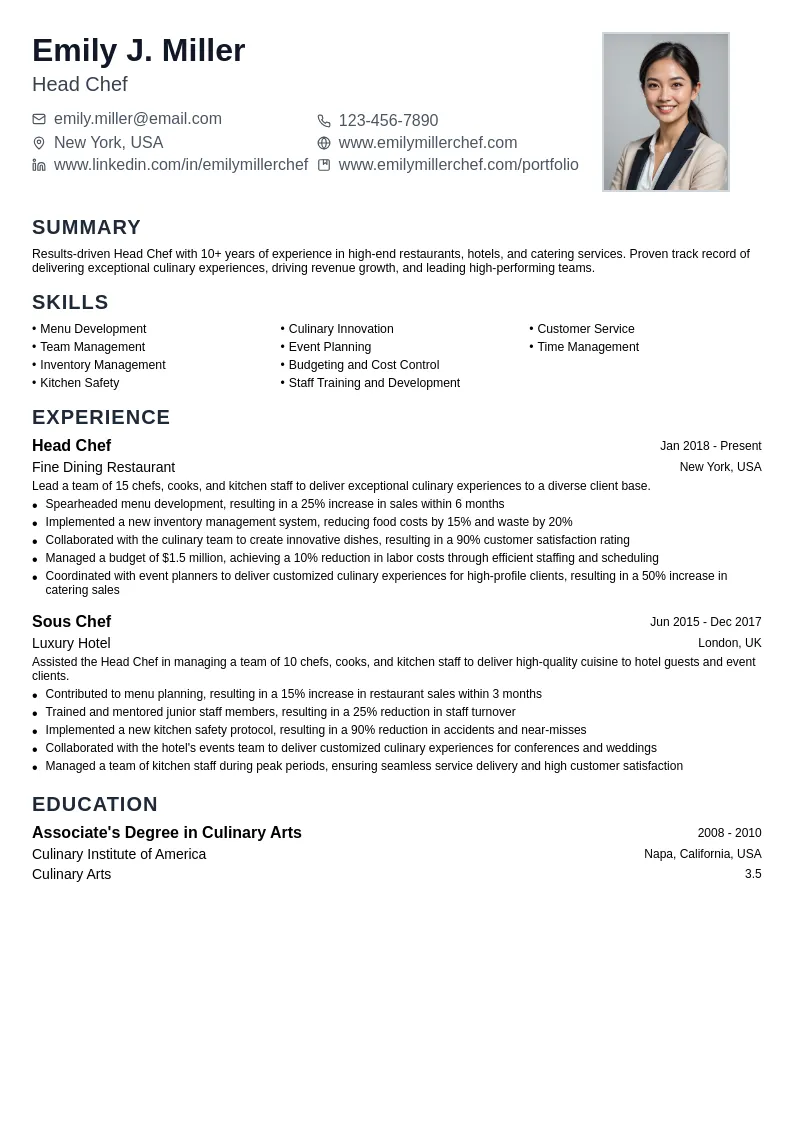 Head Chef resume example