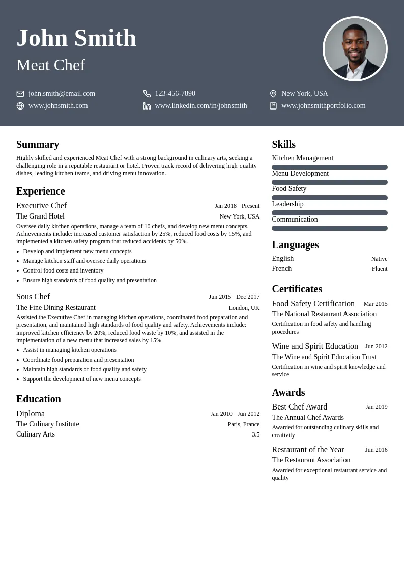 Meat Chef resume example