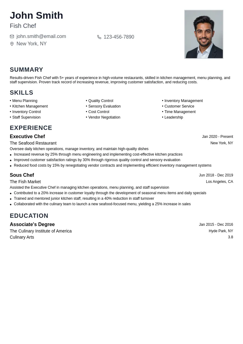 Fish Chef resume example