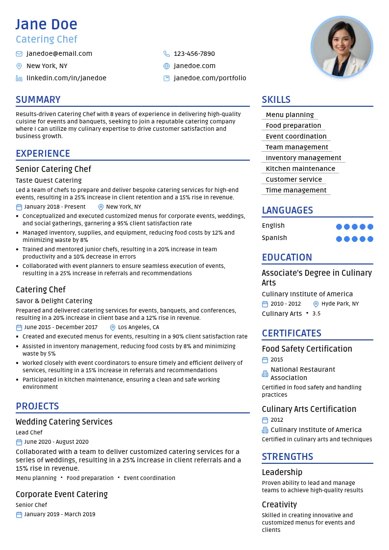 Catering Chef resume example