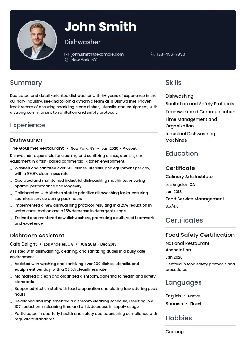 Dishwasher resume example