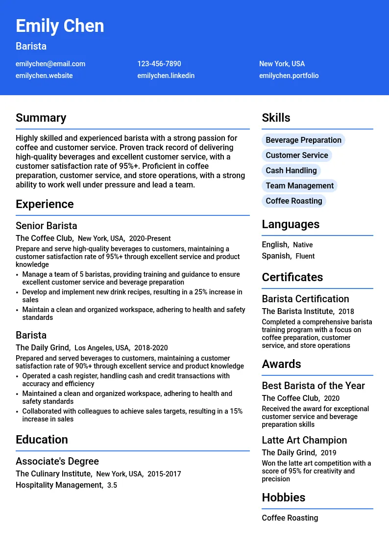 Barista resume example