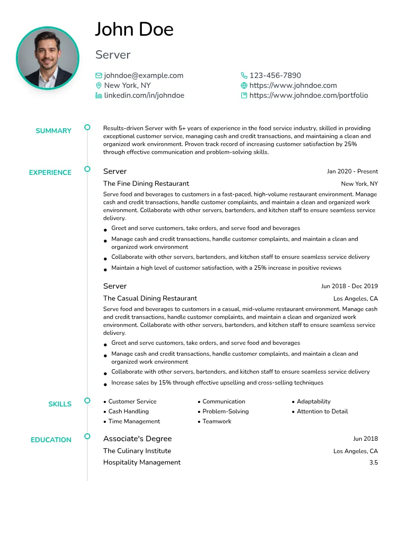Server resume example