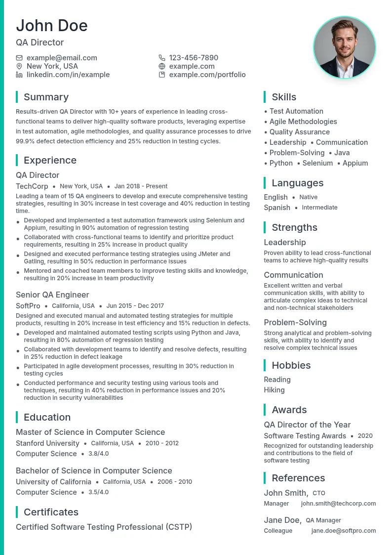 QA Director resume example