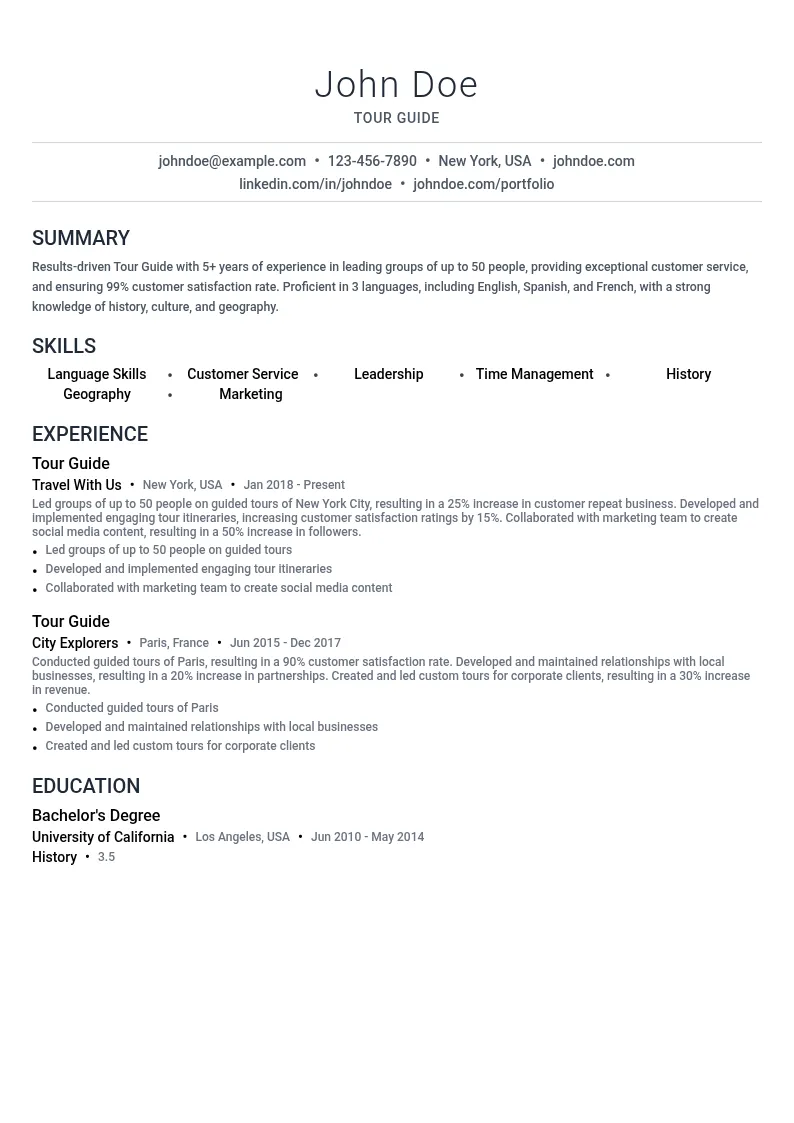 Tour Guide resume example
