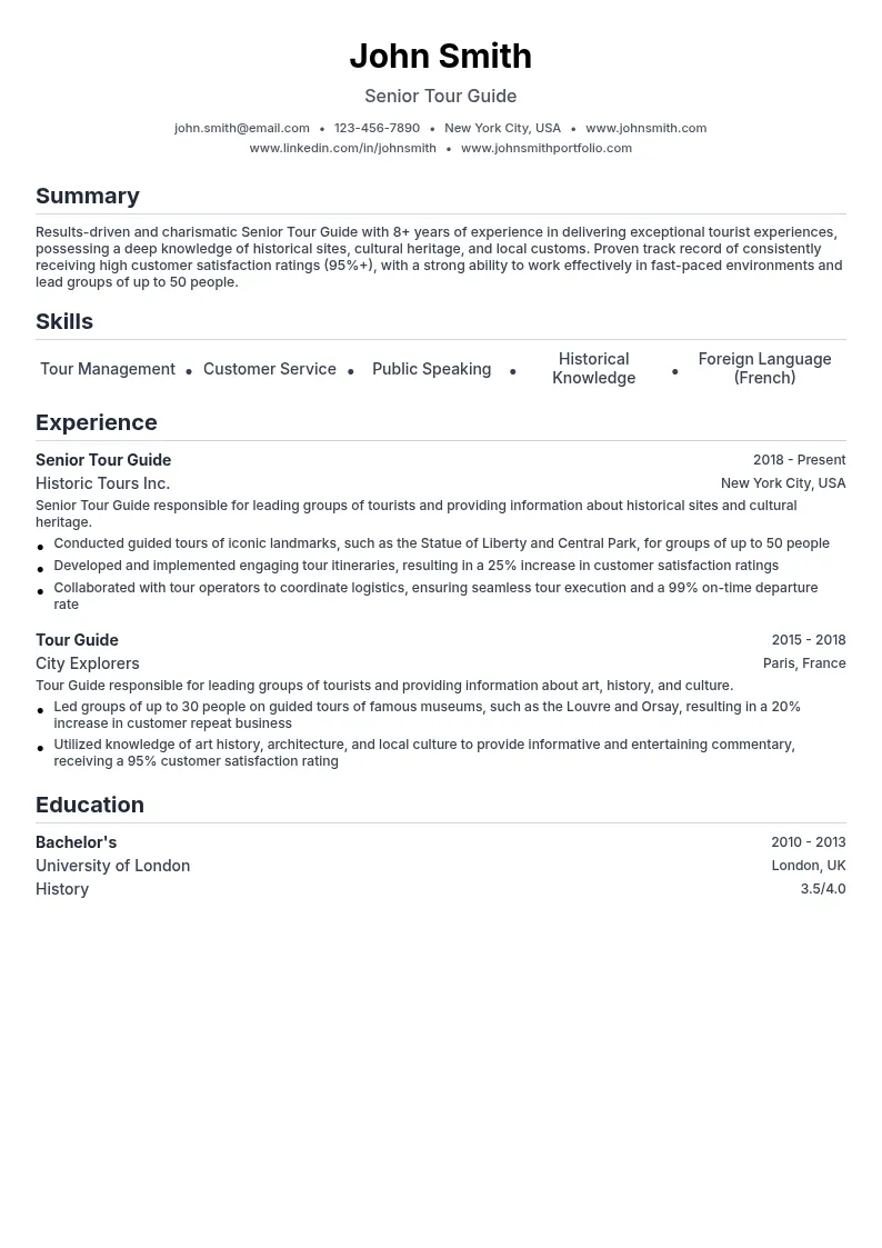 Senior Tour Guide resume example