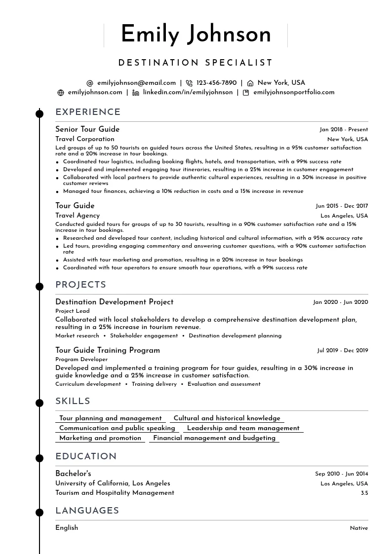 Destination Specialist resume example
