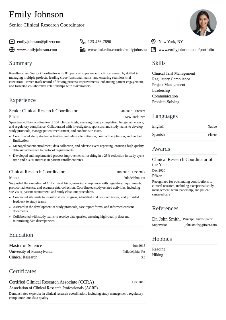 Senior Coordinator resume example