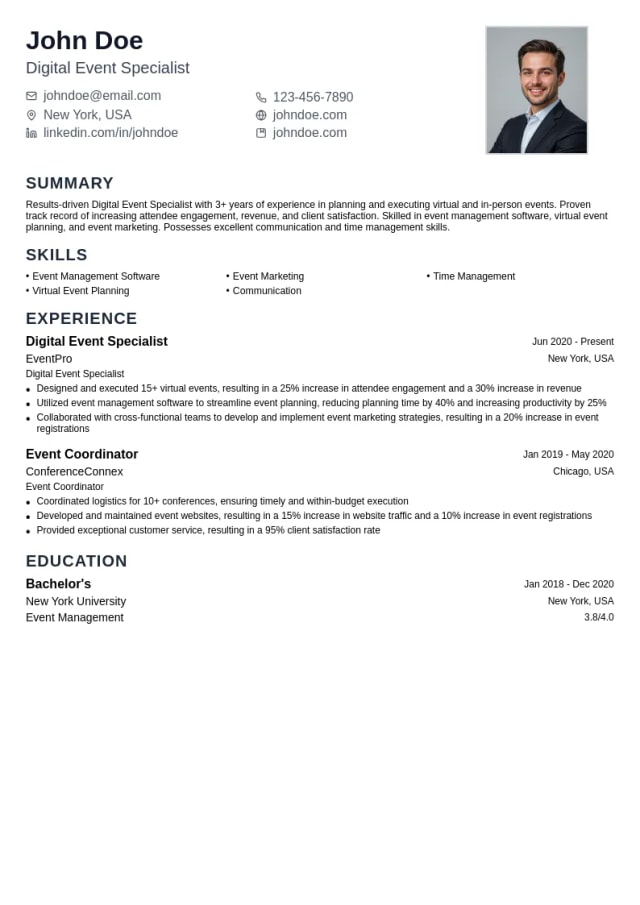 Digital Event Specialist resume example