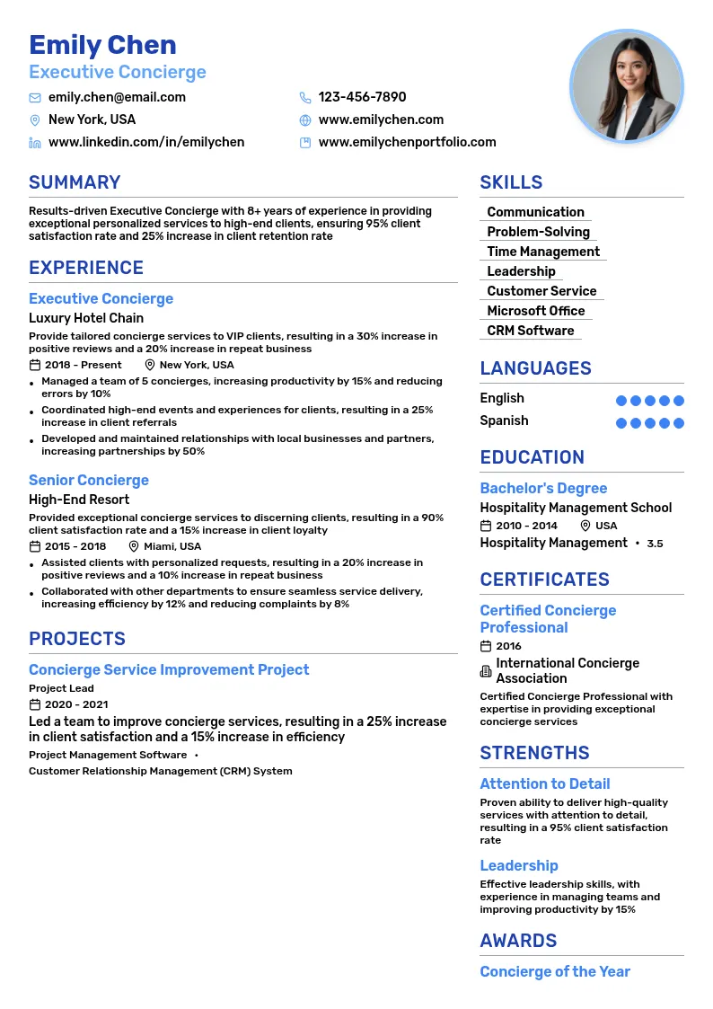 Executive Concierge resume example