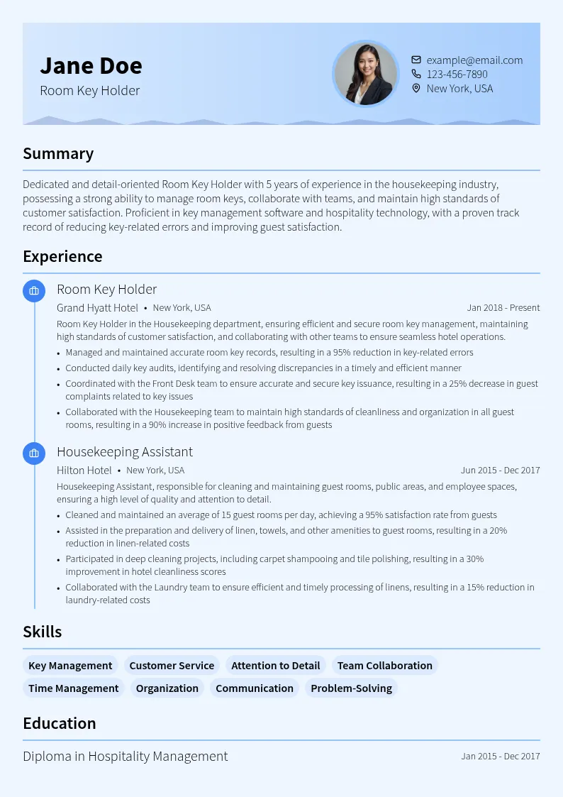 Room Key Holder resume example
