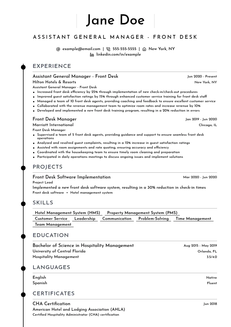 Assistant General Manager - Front Desk resume example
