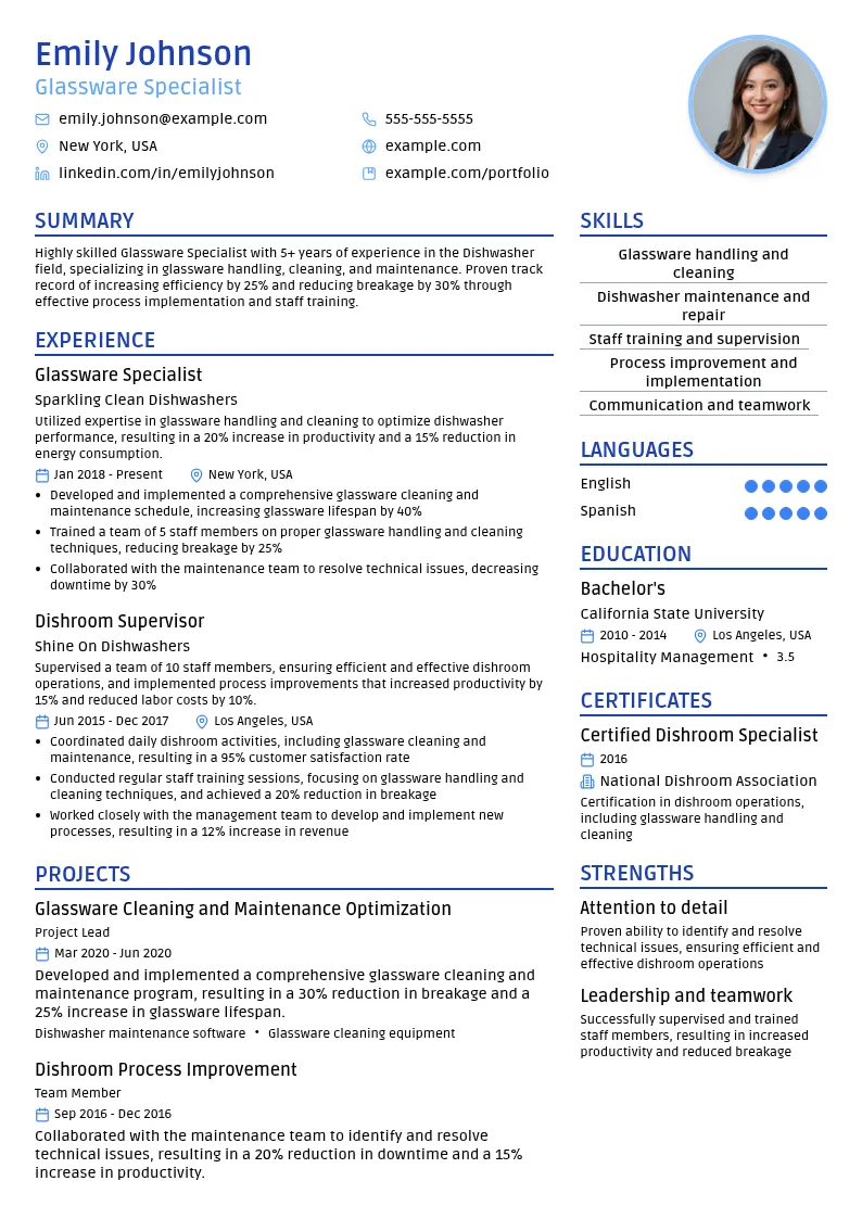Glassware Specialist resume example