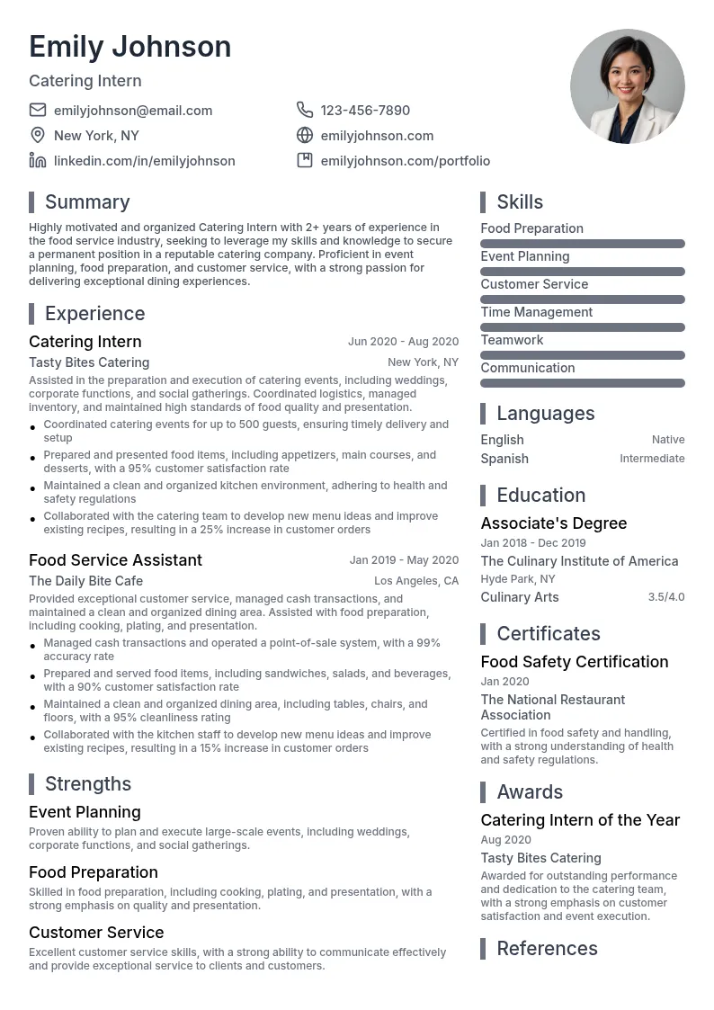 Catering Intern resume example