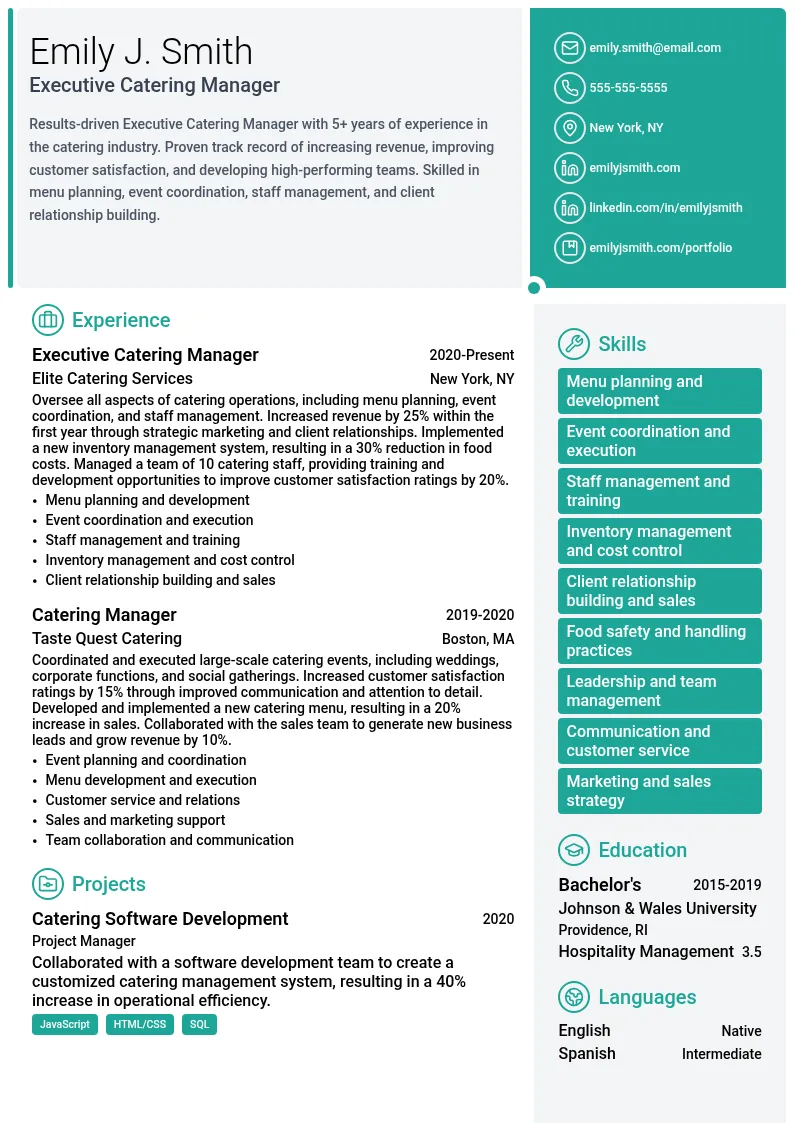 Executive Catering Manager resume example
