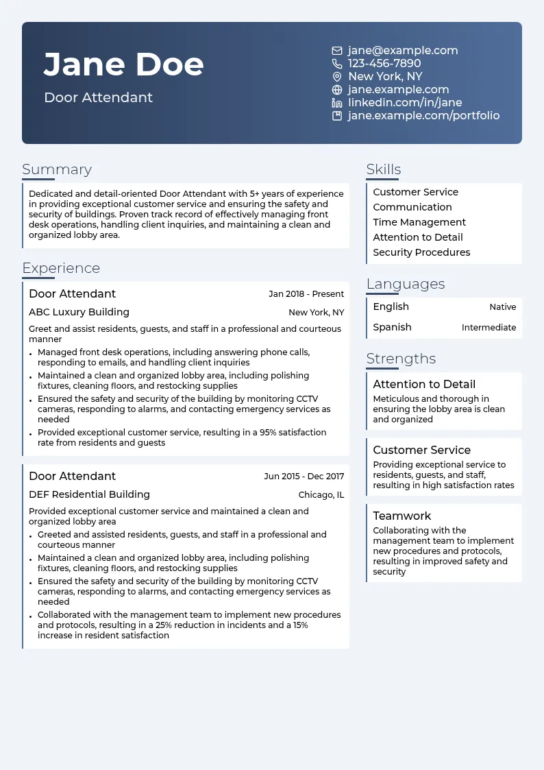 Door Attendant resume example