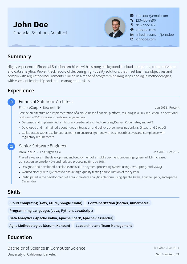 Financial Solutions Architect resume example