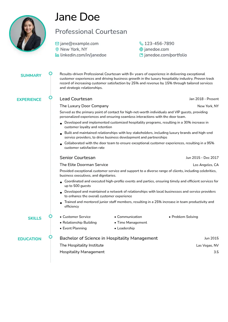 Professional Courtesan resume example
