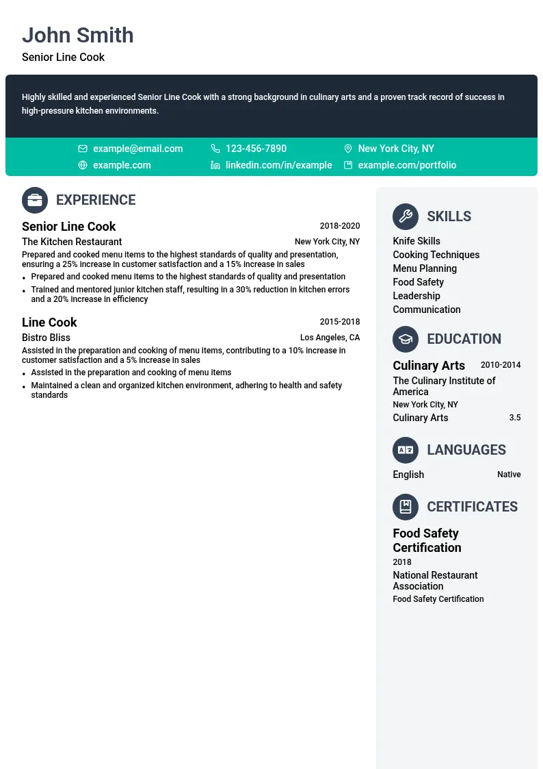 Senior Line Cook resume example