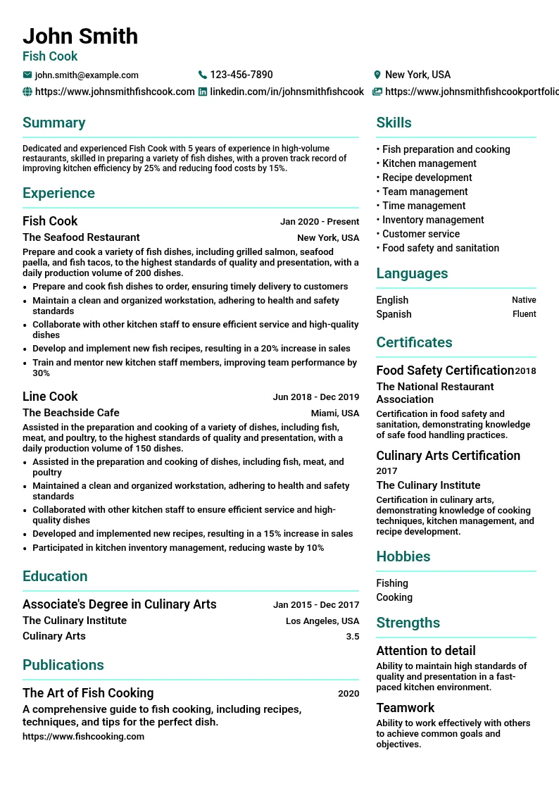 Fish Cook resume example