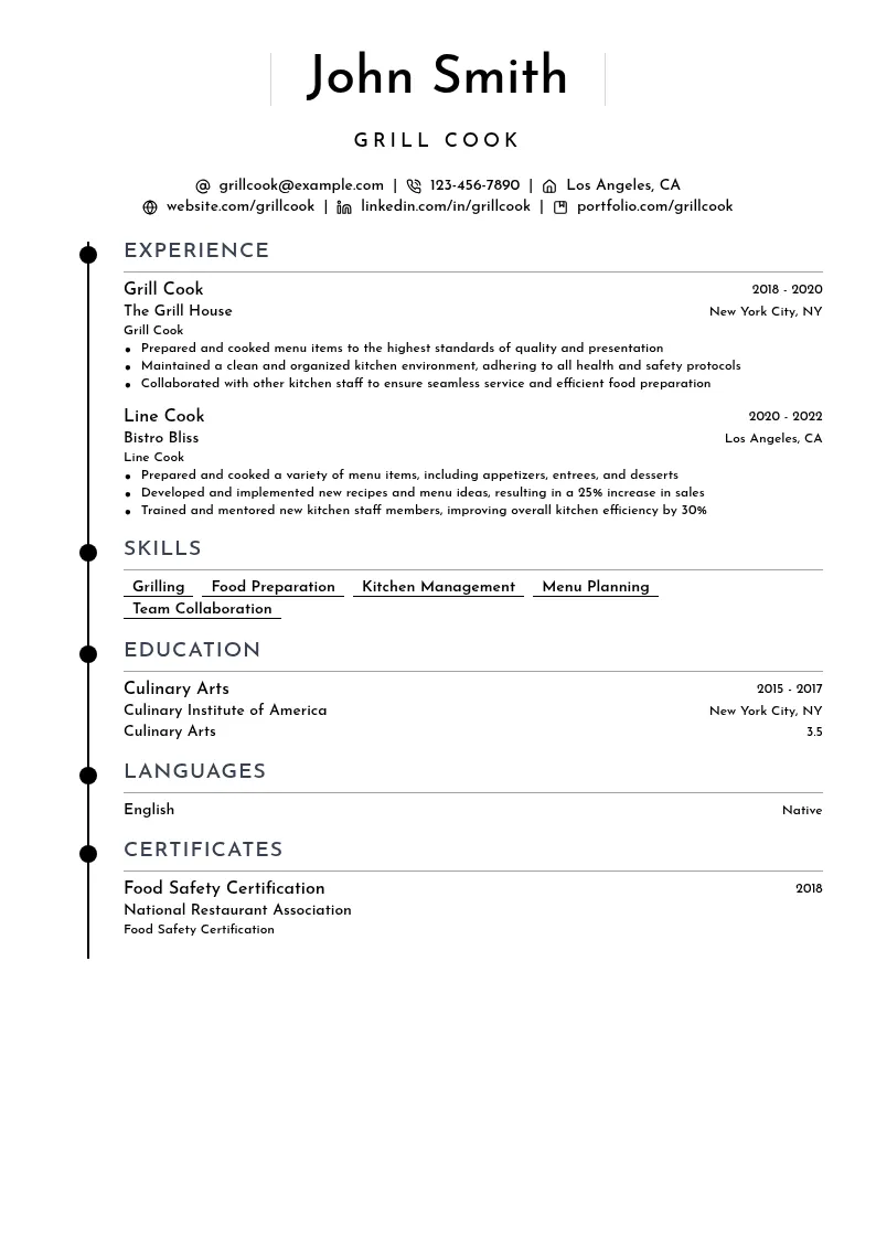 Grill Cook resume example