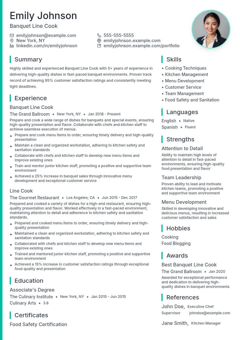 Banquet Line Cook resume example