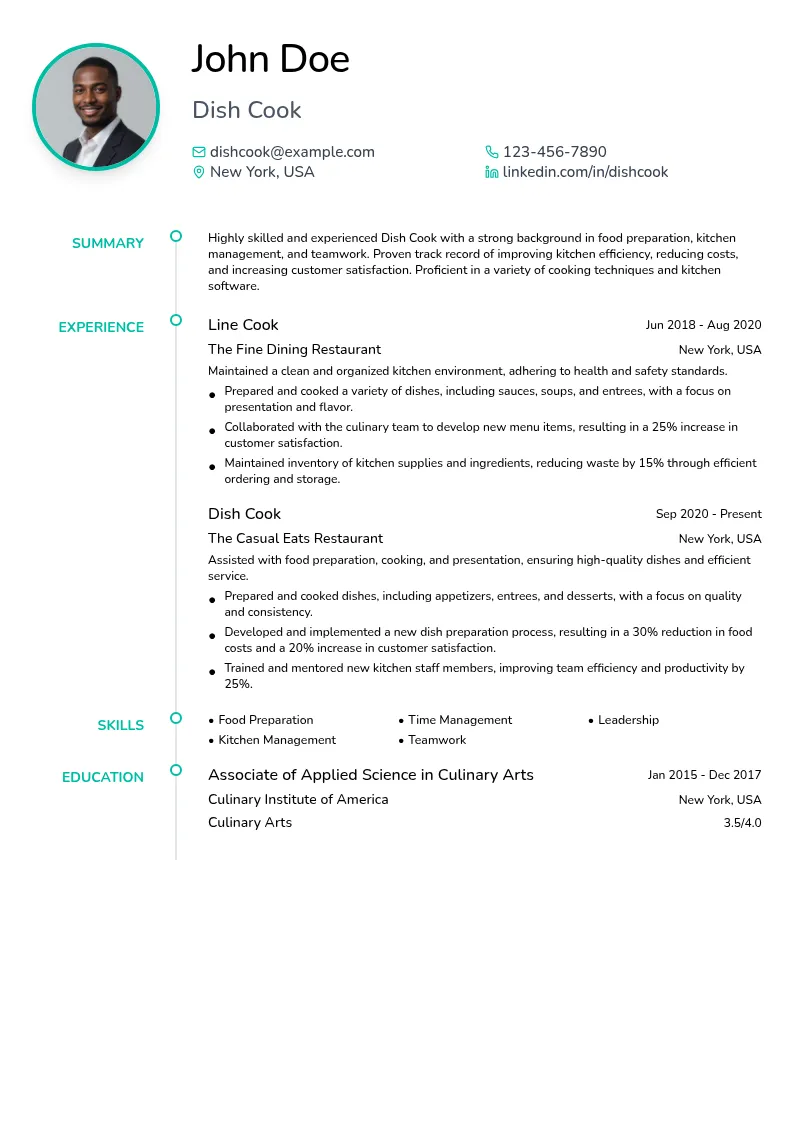 Dish Cook resume example