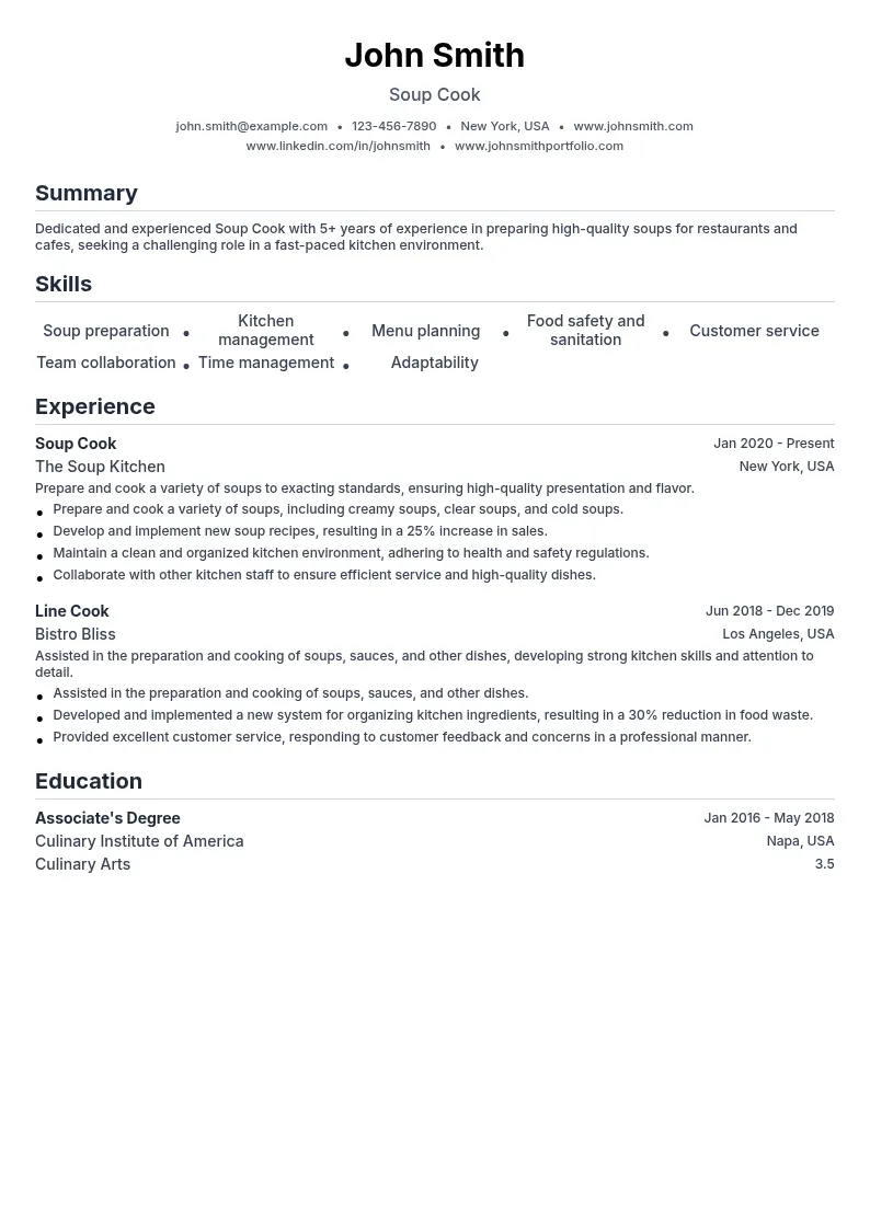 Soup Cook resume example