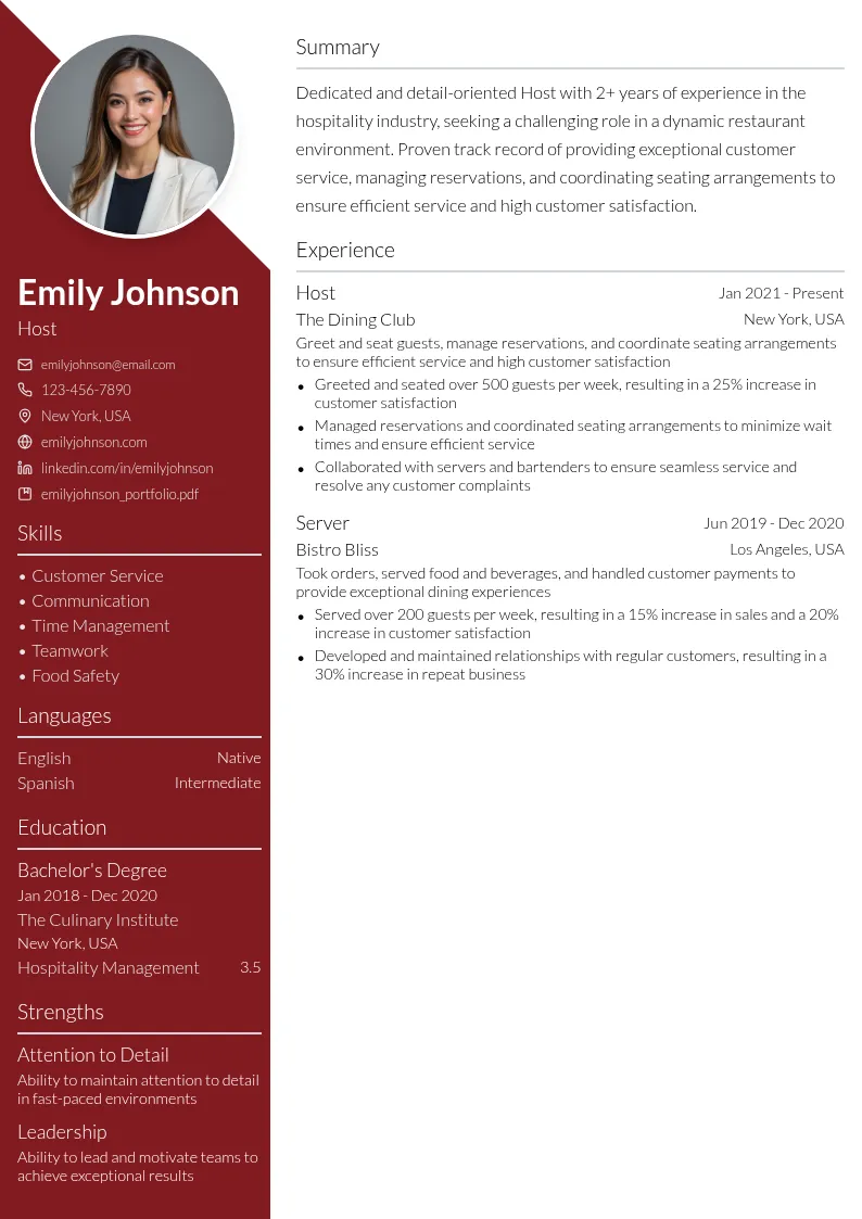 Host resume example