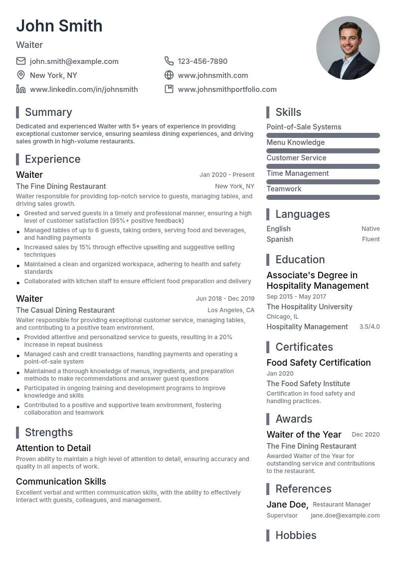 Waiter resume example