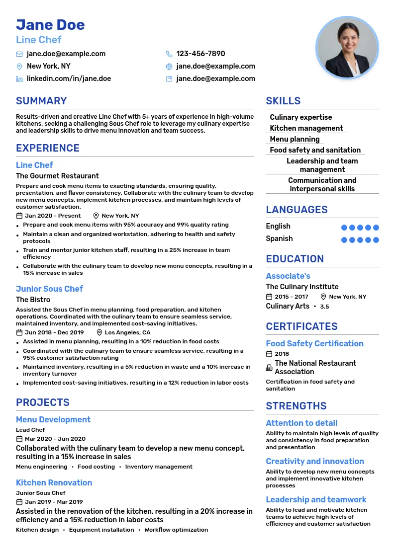 Line Chef resume example