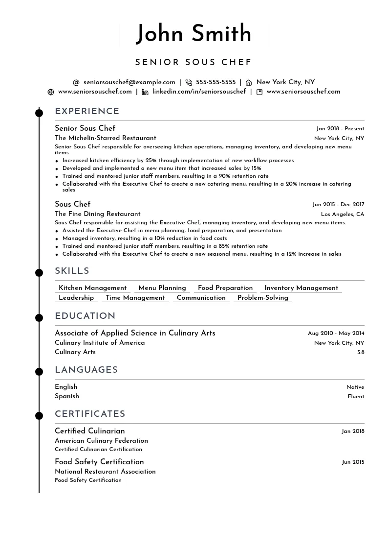 Senior Sous Chef resume example
