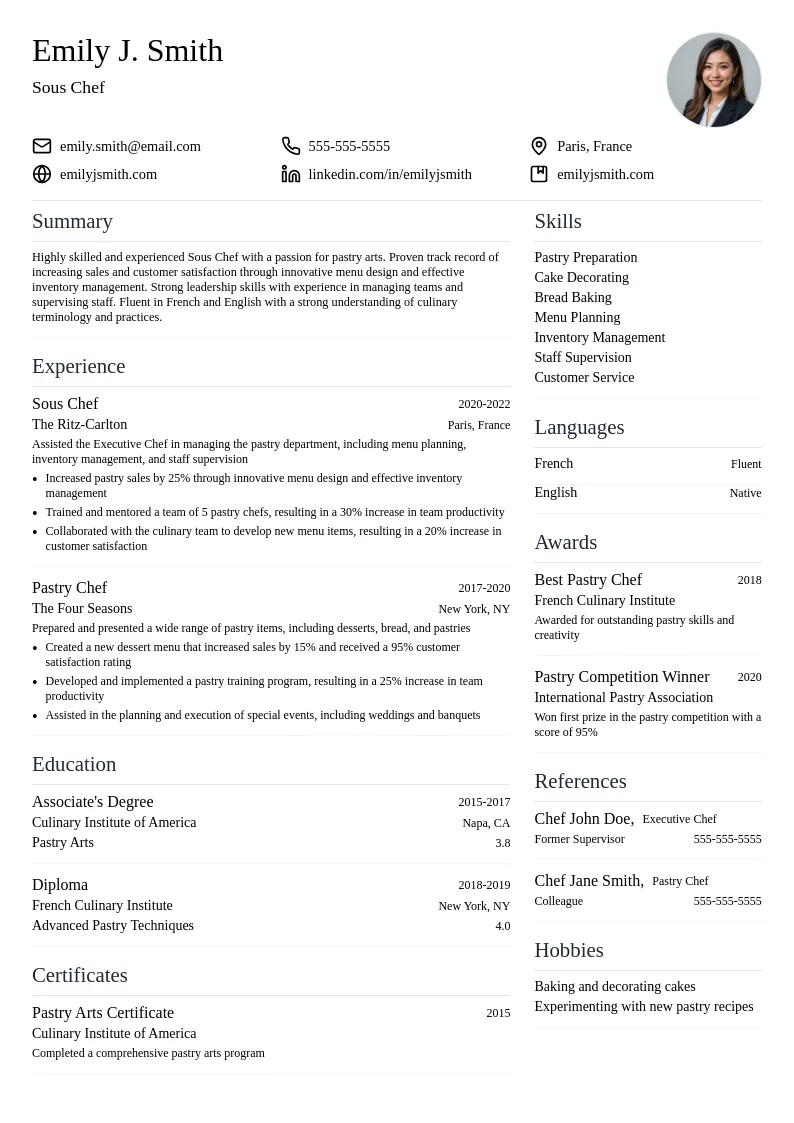 Patisserie resume example