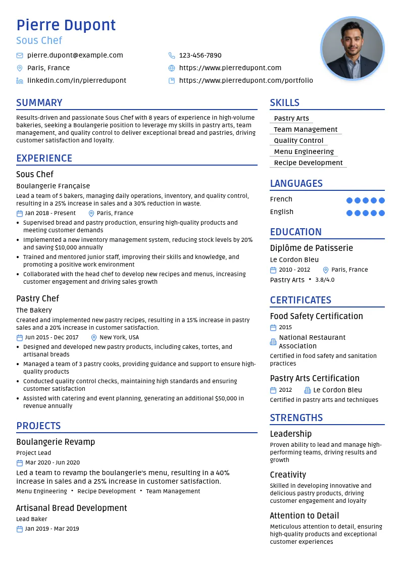 Boulangerie resume example