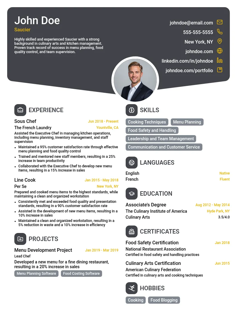 Saucier resume example