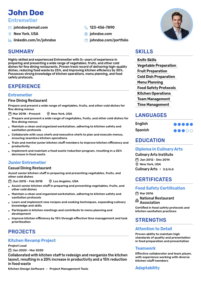 Entremetier resume example
